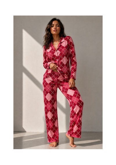Fit Women Kadın Uzun Kol Pamuklu Kırmızı Pijama Takımı