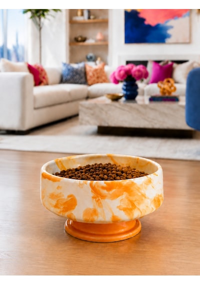 Mama Kabı Kedi Ve Köpek 1 Adet Doğal Mama Veya Su Kabı Soft Sarı Marble