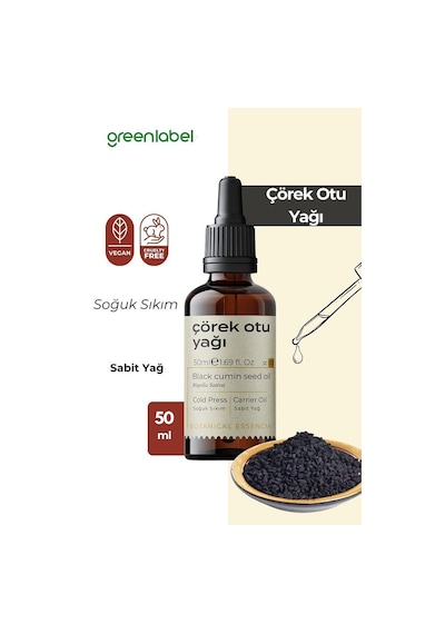 Greenlabel Soğuk Sıkım %100 Doğal ve Saf Çörek Otu Yağı 50 ML