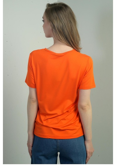 By Saygı Kadın V Yaka Yırtmaçlı Kısa Kol Bluz-40680 Oranj By Saygı Kadın V Yaka Yırtmaçlı Kısa Kol Bluz-40680 Oranj