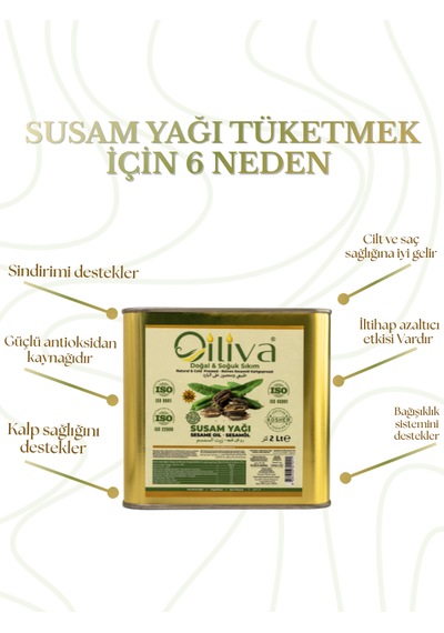 %100 Doğal Susam Yağı 2 L Soğuk Sıkım, Teneke Ambalaj Tazeliğini Korur