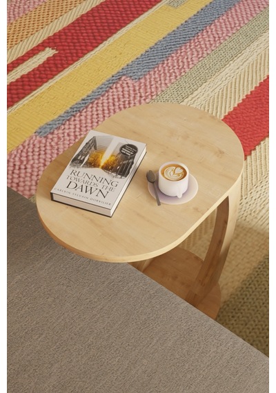 Oval Safir Meşe C Sehpa Modern,hareketli Tekerlekli Yan Sehpa Salon, Ofis, Yatak Odası Kahverengi