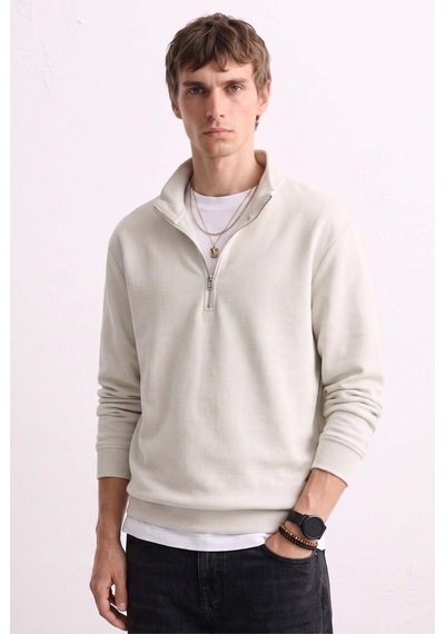 Barrels And Oıl Erkek Yarım Fermuarlı Dik Yaka Sweatshirt - Taş Taş