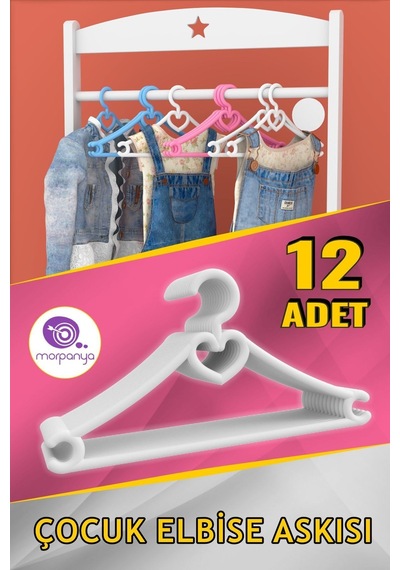 Morpanya Kalpli 12 Adet Bebek Elbise  Askısı Çocuk Kıyafet Askısı Beyaz