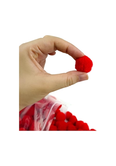 100'lü 2 Cm Kırmızı Pompom Yumuşak Ponpon Peluş