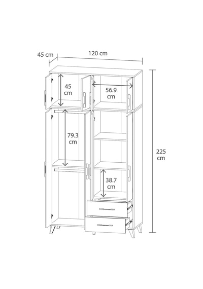 Ediz Sekiz Kapaklı İki Çekmeceli Beyaz Gardırop Xl