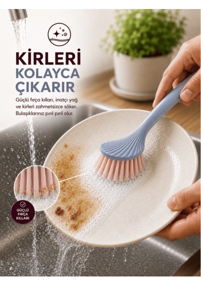 Beylini Tezgah Üstü Silikon Uçlu Bulaşık Yıkama Fırçası Çizdirmez Lavabo Tezgah Üstü Tabak Bardak Banyo Fırça Gri
