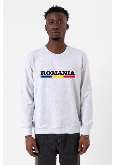 Romania Flag Lettern Karmelanj Erkek 2ip Sweatshirt Gri
