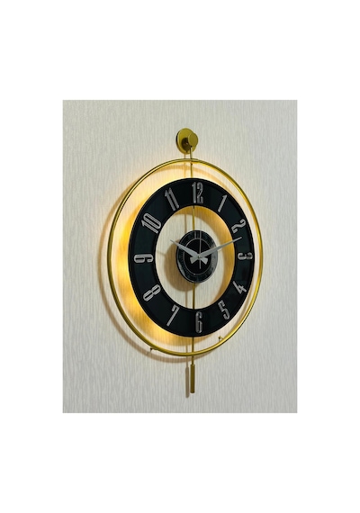 Pey Aksesuar Metal Camlı Duvar Saati 50 X 70 Cm Orta Boy Işıklı Gerçek Cam M51-gold-şeffaf-siyah-gümüş Sarı