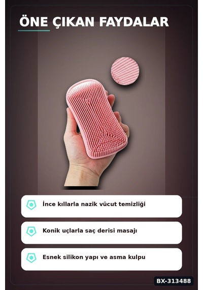 Çift Taraflı Silikon Banyo Masaj Fırçası - Saç Derisi Yatıştırıcı Taraklı 1 Adet Bx-313488 Çok Renkli