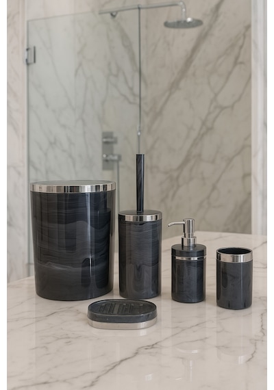 Makri Home Banyo Seti 5'li, Yuvarlak, Akrilik- Çöpkovası, Wcfırçalık,sıvı Sabunluk,diş Fırçalık,katı Sabunluk Gri