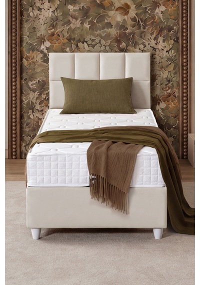 Baza Seti, Monaco Tek Kişilik Baza Başlık Maxi Yatak Seti, Bej - 90x190 Cm 90 x 190