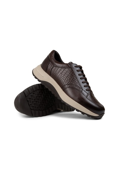 Deery Hakiki Deri Kahverengi Erkek Sneaker Ayakkabı - 01984Mkhve01 Kahverengi