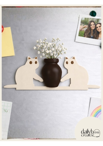 Kedi Bıyığı Toplayıcı Magnet-vazolu Buzdolabı Süs-2 Kedili Bıyık Biriktirme Magnet Bej