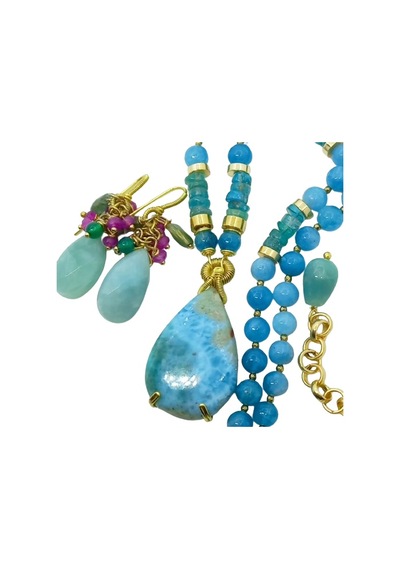 1525 Larimar El Yapımı Kolye Kırmızı