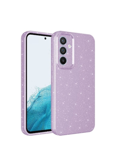 Samsung Uyumlu Galaxy A34 Kılıf Kamera Korumalı Simli Lüks Koton Kapak Lila