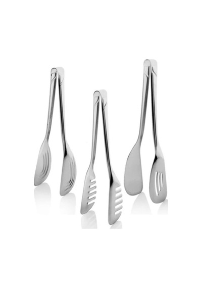 3'lü Lüx Servis Seti Makarna-pasta-salata Maşası 3parça Çelik Gri