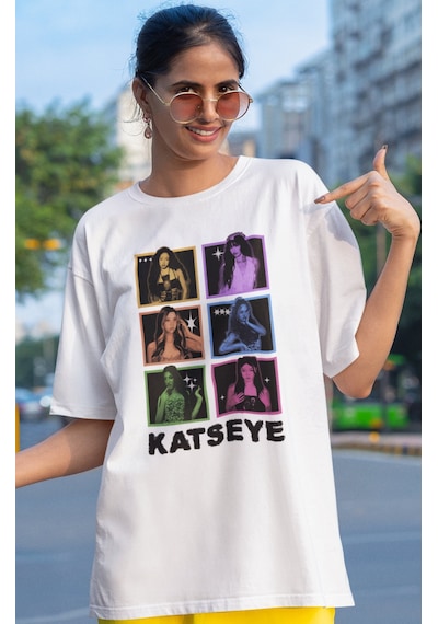 Sevbano Katseye Kpop Müzik Grubu Baskılı Unisex Oversize Tişört Beyaz