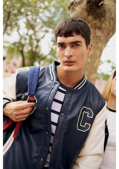 Defacto Regular Fit Kolej Yaka Çıkarılabilir Kapüşonlu Çıtçıtlı Suni Deri Bomber Mont E9972ax25aunv64 Lacivert