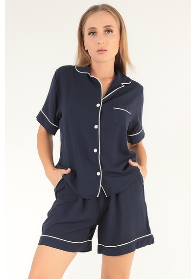 Doremi Lacivert Kısa Kollu Kadın Şortlu Pijama Takım Lacivert-s-m lacivert