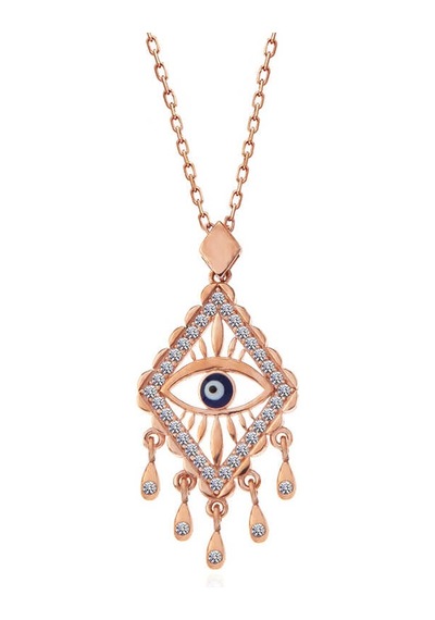 925 Ayar Gümüş Rose Altın Kaplama Kaplama Kaplama Nazarlı Göz Kolye Rose Gold