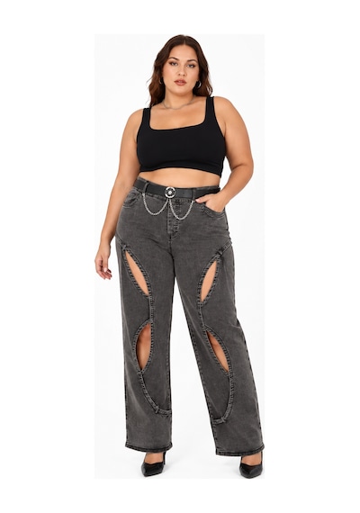 Zanessi Fashıon Büyük Beden Denim Yüksek Bel Kemerli Dekolteli Bol Paça Kadın Pantolon Kahverengi Zanessi Fashıon Büyük Beden Denim Yüksek Bel Kemerli Dekolteli Bol Paça Kadın Pantolon Kahverengi
