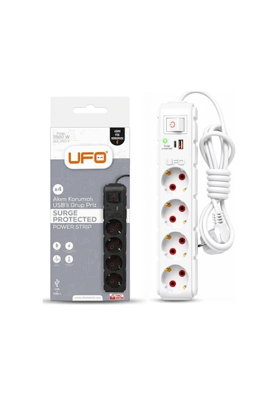Yeni 4lü Akım Korumalı Grup Priz 1,5 Metre Bakır Kablolu, 5v 2,4a Usb Ve Type-c İle Şarj, Anahtarlı Topraklı Priz, Sürekli Koruma, 16a 250v, Max 3500w Aşırı Yük Koruması, 1,5m. Beyaz Renk