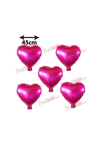 5 Adet Fuşya Koyu Pembe Kalp Folyo Balon 45 CM Helyumla Uçan
