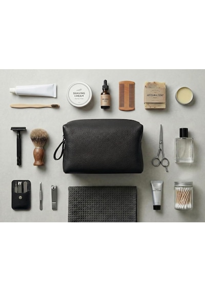 Deri Erkek Bakım Çantası Seyahat Organizeri Tıraş Çantası, Kişisel Bakım Ve Kozmetik Düzenleyici, Fermuarlı Geniş Hacimli Dopp Kit Siyah