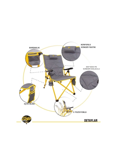 Comfort Funky Chaırs 3 Kademeli Katlanabilir Kamp Sandalyesi Siyah Sarı