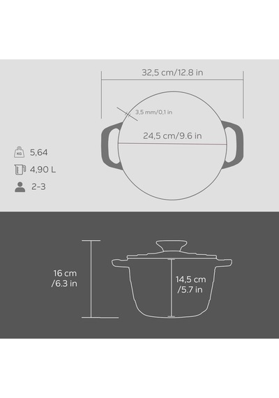 Döküm Yuvarlak Tencere Döküm Demir Kapak Experience Majolik Serisi Çap Ø 23cm Gri Diğer