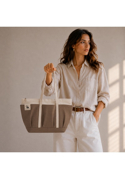 Bordglow Novaglow Design Serisi Küçük Boy - Siyah - Premium Kanvas Çanta - Tote Bag 9 Cep - Fermuarlı 32x22x10 Cm Camel