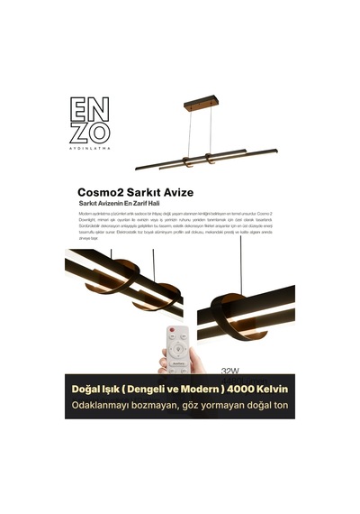 Cosmo 2 Bronz Lineer Led Sarkıt Avize Kumandalı Dim Edilebilir Aşağı Işık Doğal Işık