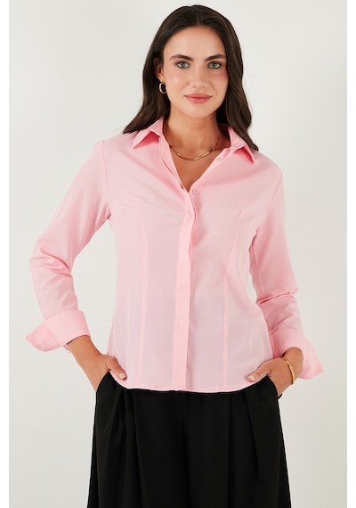 Lela Pamuklu Slim Fit Klasik Yaka Bayan Gömlek 6777423 Şeker Pembe
