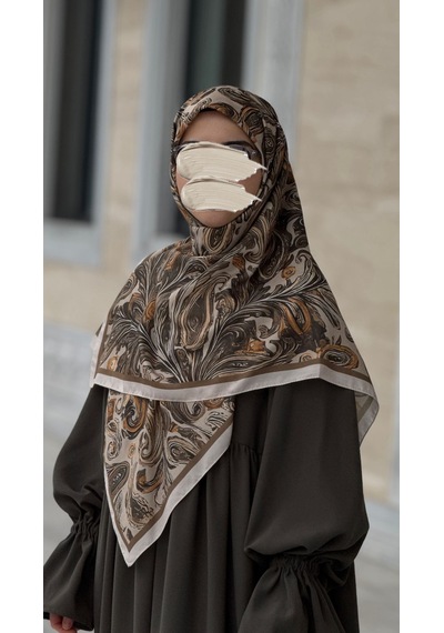Qalortex Scarf Pamuklu Soft Açelya Desen Eşarp-haki