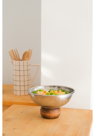 Ahşap Ayaklı Metal 22 Cm Salata Kısır Meyve Sunum Kasesi Gümüş - 682976629 Gümüş