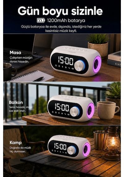 Mikado Md-w7 1200mah 5w Beyaz Bluetooth-aux-derece-usb-fm Radyo Alarmlı Saat Speaker Speaker