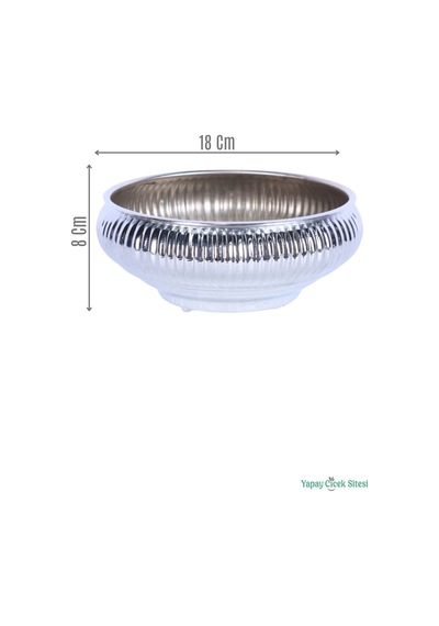 Yapay Çiçek Sitesi Metal Dekoratif Çizgili Ufo Saksı 8 Cm Gümüş