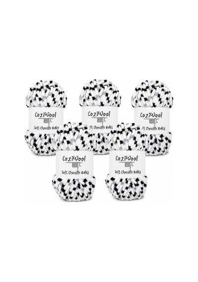 Kadife İp Soft Chenille Bulky 5'li Paket 5x100 Gr 120 Mt El Örgü İpi Siyah-beyaz-gri Dalmaçya - 875823131