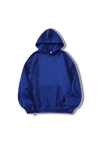 Startmore Mavi Unisex Kadın/erkek Düz Renkli Pamuklu Oversize Kapüşonlu