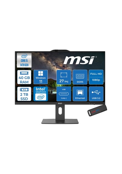 MSI PRO AP272P 14M-876XTRH28 i5-1440064 GB 1 TB SSD 27" W11H AIO Masaüstü Bilgisayar