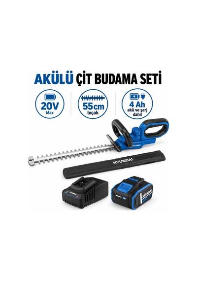Hyundai Hy20cht 20v Max Akülü Çit Budama Seti 55 Cm Bıçak 4 Ah Akü Ve Şarj Dahil