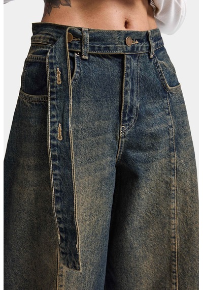 it's basic Kadın Tint Kot Rengi 2w6-11 Baggy Kemerli Orta Bel Denim Jean Kırmızı