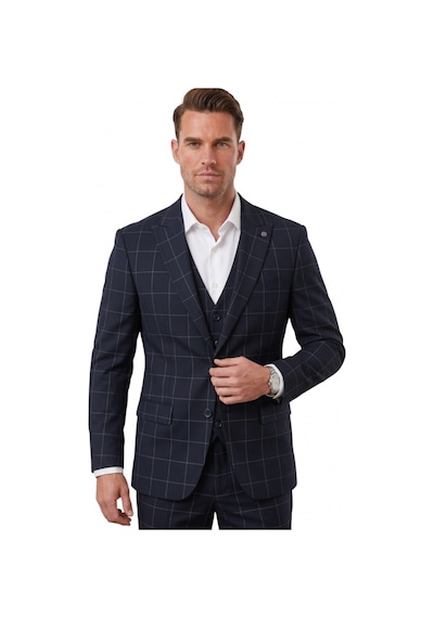 Deepsea Erkek Koyu Lacivert Slim Fit 3 Lü Takım Elbise Yelekli Ekose Desenli Çift Düğme Takım Elbise 2600501 Deepsea Erkek Koyu Lacivert Slim Fit 3 Lü Takım Elbise Yelekli Ekose Desenli Çift Düğme Takım Elbise 2600501
