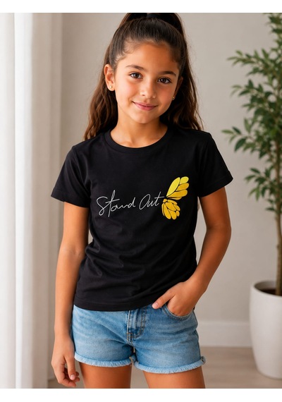 Essu Kız Çocuk Pamuk Penye Tshirt Siyah