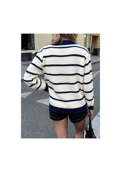 Meecy Selanik Örgü Polo Yaka Oversize Zr Model Kadın Triko Kazak Bej & Lacivert Bej & Lacivert Meecy Selanik Örgü Polo Yaka Oversize Zr Model Kadın Triko Kazak Bej & Lacivert Bej & Lacivert