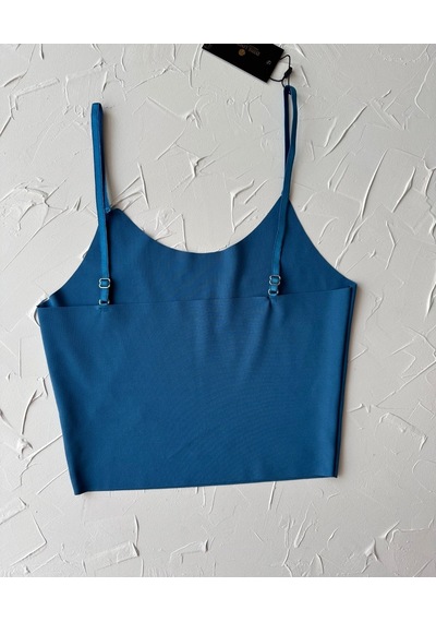 İnce Askılı Dikişsiz V Yaka İz Yapmaz Büstiyer/croptop Mavi