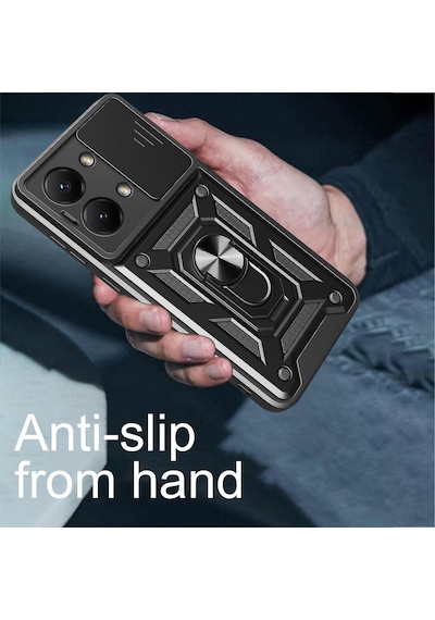 Xiaomi Poco X8 Pro Max İle Uyumlu Kılıf Magnetik Standlı Kamera Korumalı Sürgülü Kapak Siyah