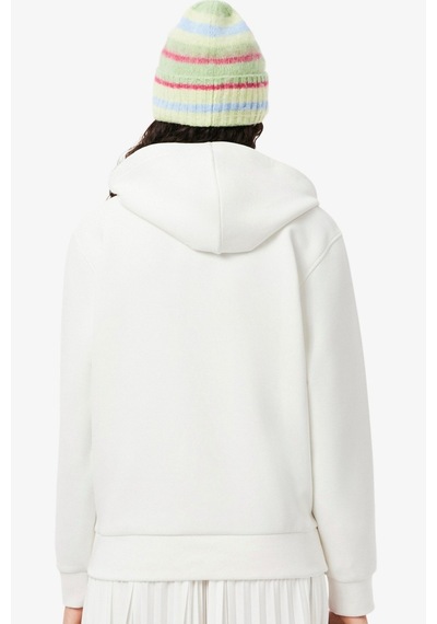 Lacoste Relaxed Fit Hoodie Cotton Sweatshirt Kadın Kapüşonlu Sweatshirt Beyaz Beyaz