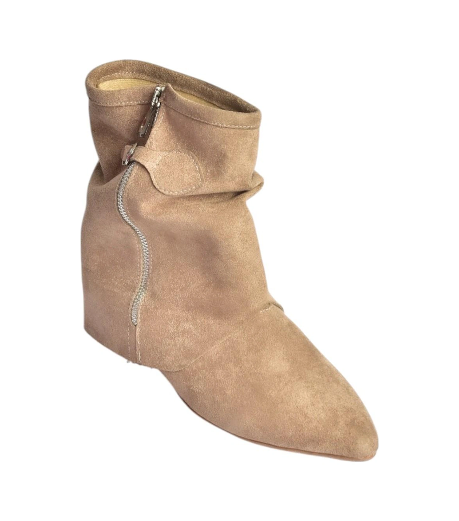 Fox Shoes V380518102 Vizon Süet Düz Taban Fermuar Detaylı Kadın Bot Vizon-Süet